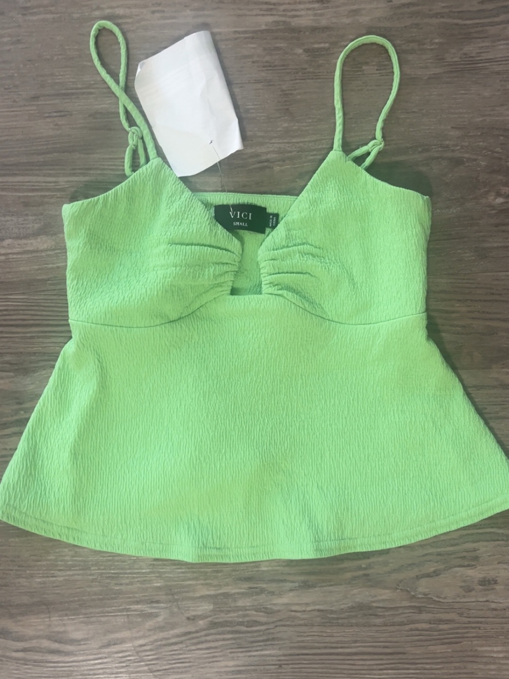 VICI Lime Green Textured Spaghetti Strap Peplum Camisole